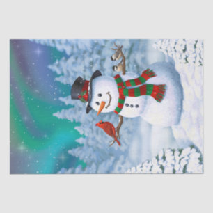 Happy Christmas Snowman & Birds Winter Scene Tissue Paper