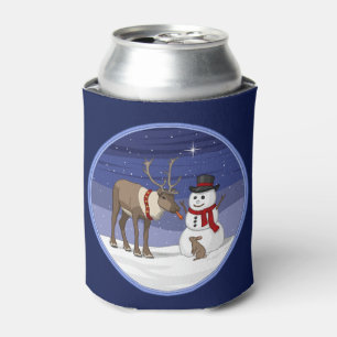 Happy Christmas Snowman & Cute Reindeer Can Cooler