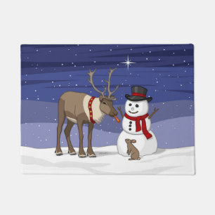 Happy Christmas Snowman & Cute Reindeer Doormat