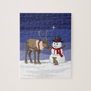Happy Christmas Snowman & Cute Reindeer Jigsaw Puzzle