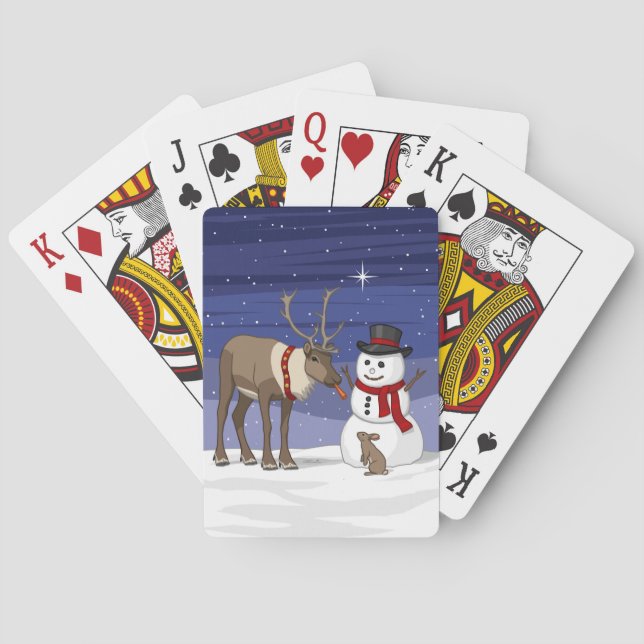 Happy Christmas Snowman & Cute Reindeer Playing Cards (Back)