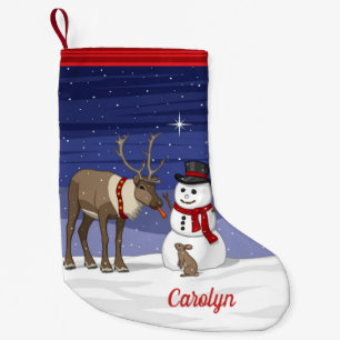 Happy Christmas Snowman & Cute Reindeer Small Christmas Stocking