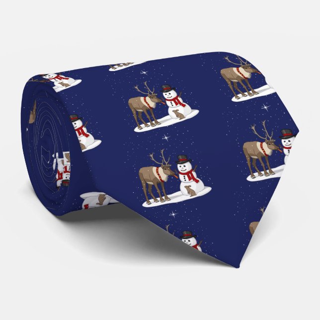 Happy Christmas Snowman & Cute Reindeer Tie (Rolled)