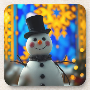 Happy Christmas Snowman Hard Plastic Coaster