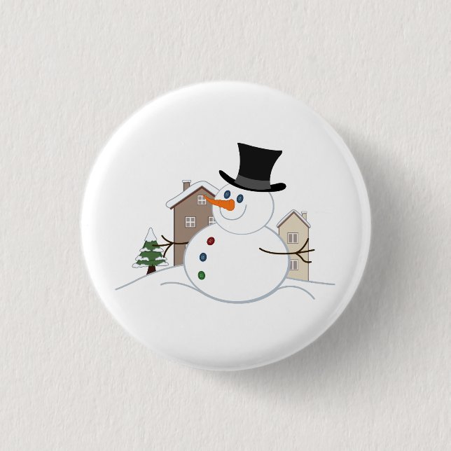 Happy Christmas Snowman Illustration 3 Cm Round Badge (Front)
