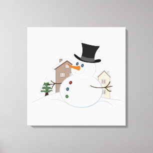 Happy Christmas Snowman Illustration Canvas Print
