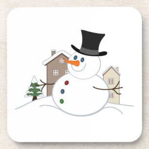 Happy Christmas Snowman Illustration Coaster
