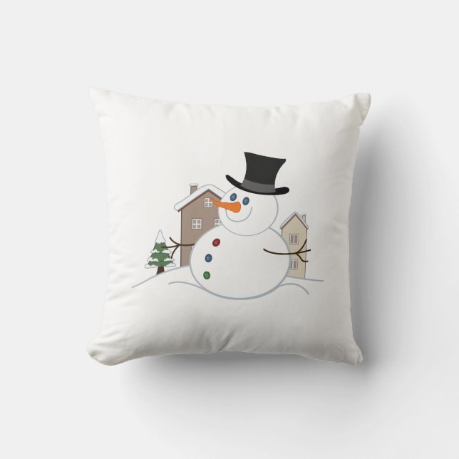 Happy Christmas Snowman Illustration Cushion (Front)