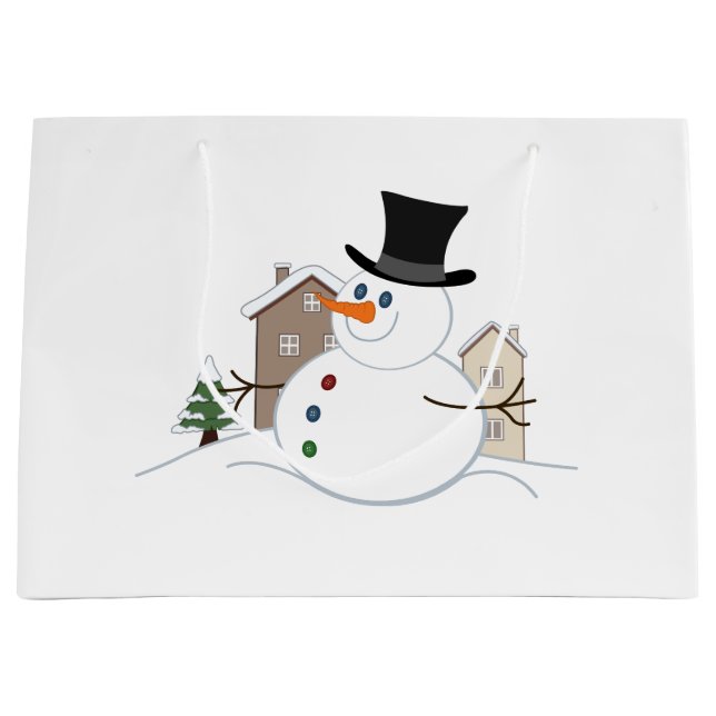 Happy Christmas Snowman Illustration Large Gift Bag (Front)