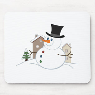 Happy Christmas Snowman Illustration Mouse Mat