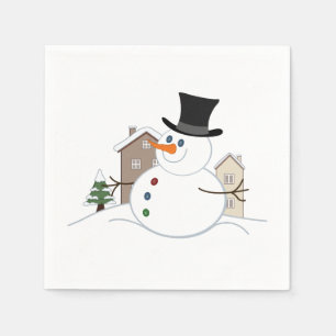 Happy Christmas Snowman Illustration Napkin