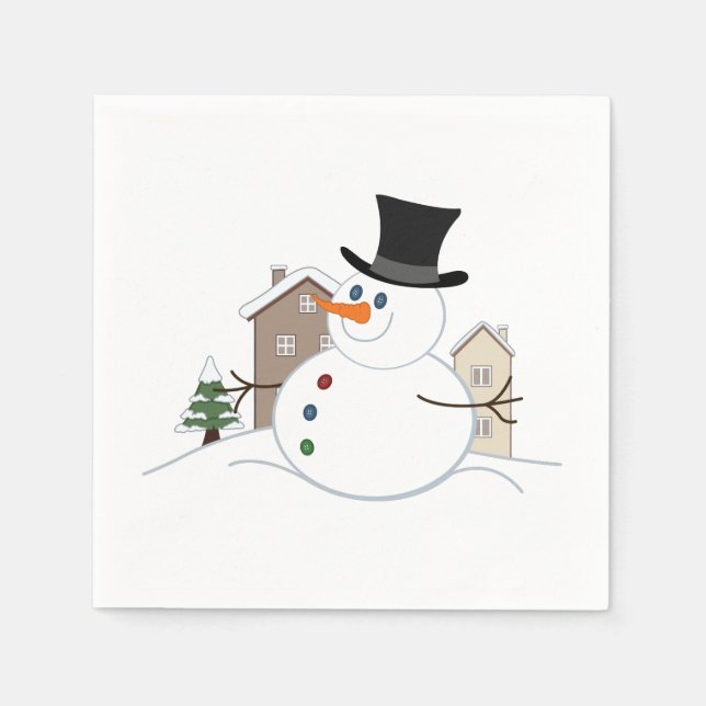 Happy Christmas Snowman Illustration Napkin (Front)
