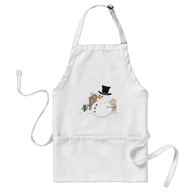 Happy Christmas Snowman Illustration Standard Apron (Front)