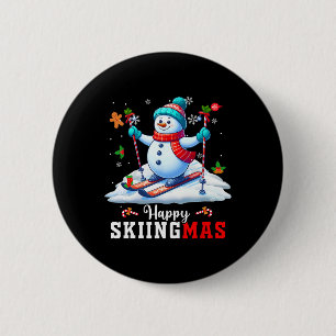 Happy Christmas Snowman Skiing Xmas Player Kids Fa 6 Cm Round Badge