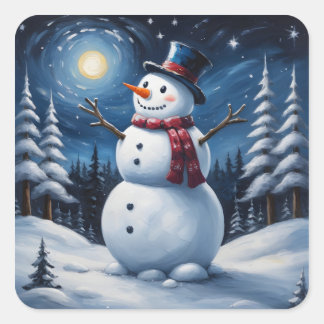 Happy christmas snowman square sticker