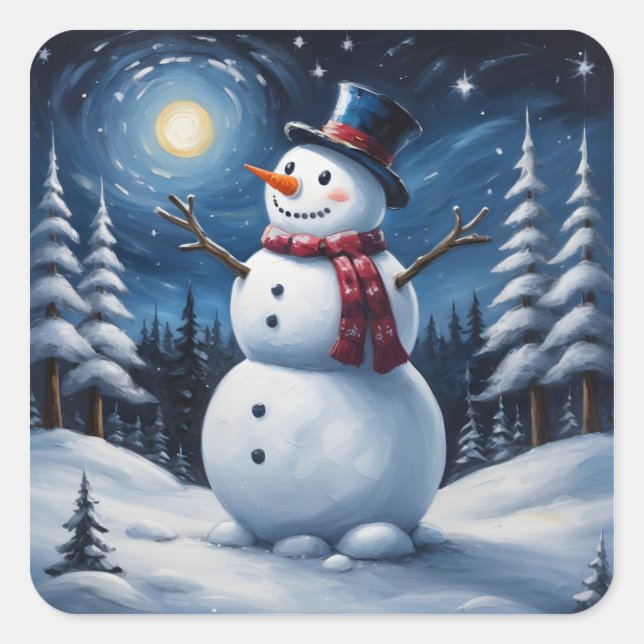 Happy christmas snowman square sticker (Front)
