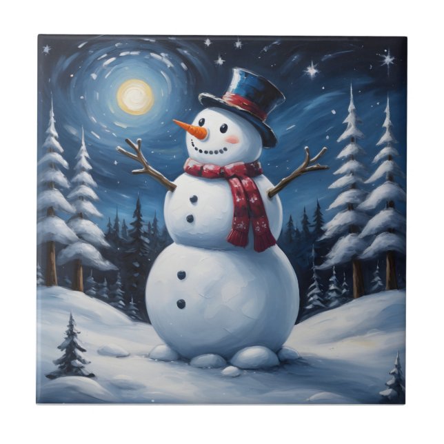 Happy christmas snowman tile (Front)