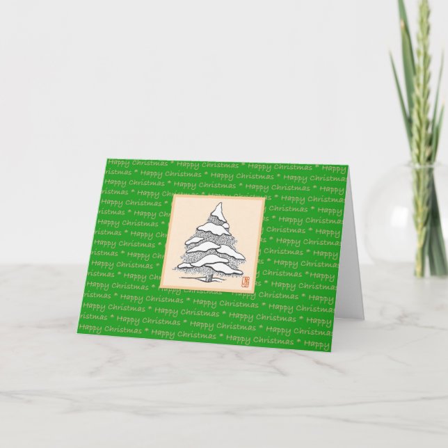 Happy Christmas Snowy Evergreen Holiday Card (Front)