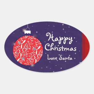 Happy Christmas sparkle bauble gift sticker blue