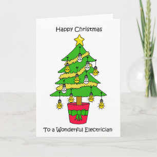 Happy Christmas to Electrician Cartoon Tree Card