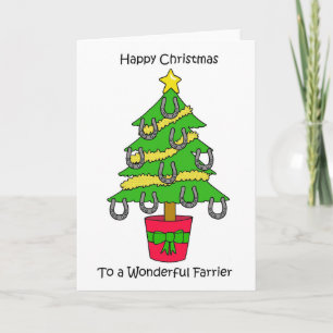 Happy Christmas to Farrier Cartoon Tree Card