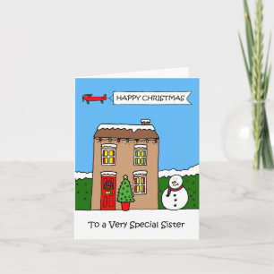 Happy Christmas to Sister Cute Festive House Card