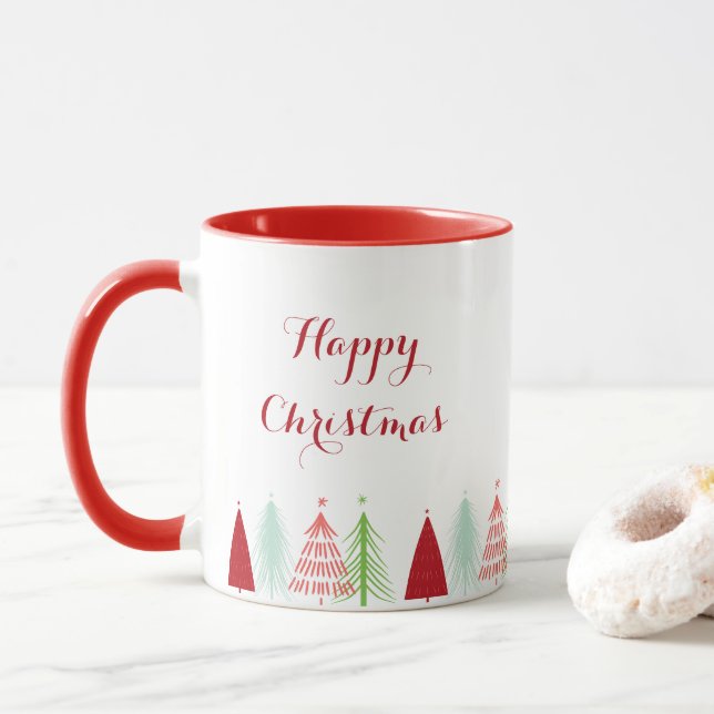 Happy Christmas Tree Row Mug (With Donut)