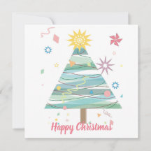 Happy Christmas Tree Stylised, Invitation Postcard