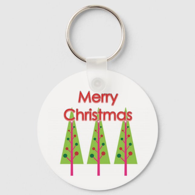 Happy Christmas Trees Key Ring (Front)