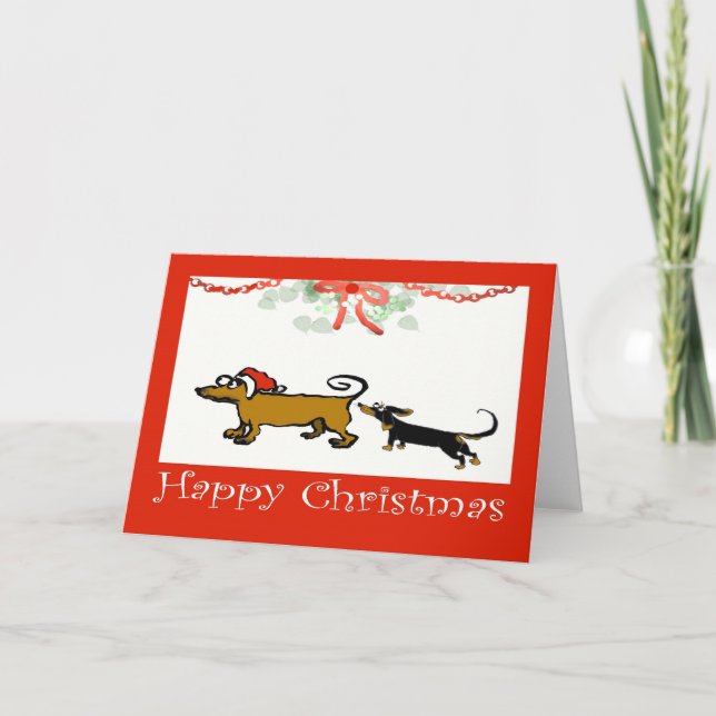 happy Christmas, two Dachshunds Holiday Card (Front)
