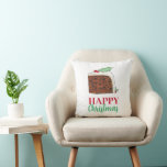 Happy Christmas UK British Cake Slice Festive Cushion<br><div class="desc">UK-themed design features an original marker illustration of a delicious slice of British Christmas cake, topped with holly leaves and berries. Ideal for celebrating the festive period! This English Christmas cake design is also available on other products. Don't see what you're looking for? Contact Rebecca to have something designed just...</div>