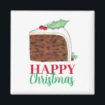 Happy Christmas UK British Cake Slice Festive Magnet<br><div class="desc">UK-themed design features an original marker illustration of a delicious slice of British Christmas cake, topped with holly leaves and berries. Ideal for celebrating the festive period! This English Christmas cake design is also available on other products. Don't see what you're looking for? Contact Rebecca to have something designed just...</div>