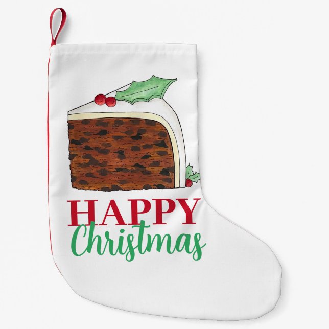 Happy Christmas UK British Cake Slice Festive Small Christmas Stocking (Front)