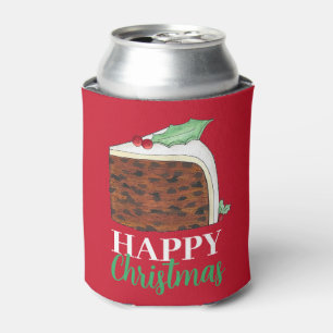 Happy Christmas UK British Cake Slice Homemade Can Cooler