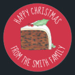 Happy Christmas UK British Cake Slice Homemade Classic Round Sticker<br><div class="desc">UK-themed design features an original marker illustration of a delicious slice of British Christmas cake,  topped with holly leaves and berries. Ideal for celebrating the festive period! Just personalise with your information.</div>