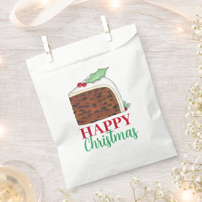 Happy Christmas UK British Cake Slice Homemade Favour Bags (Clipped)