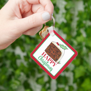 Happy Christmas UK British Cake Slice Homemade Key Ring