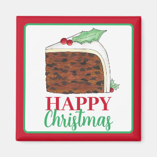 Happy Christmas UK British Cake Slice Homemade Magnet