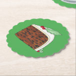 Happy Christmas UK British Cake Slice Homemade Paper Coaster<br><div class="desc">UK-themed design features an original marker illustration of a delicious slice of British Christmas cake,  topped with holly leaves and berries. Ideal for celebrating the festive period!</div>