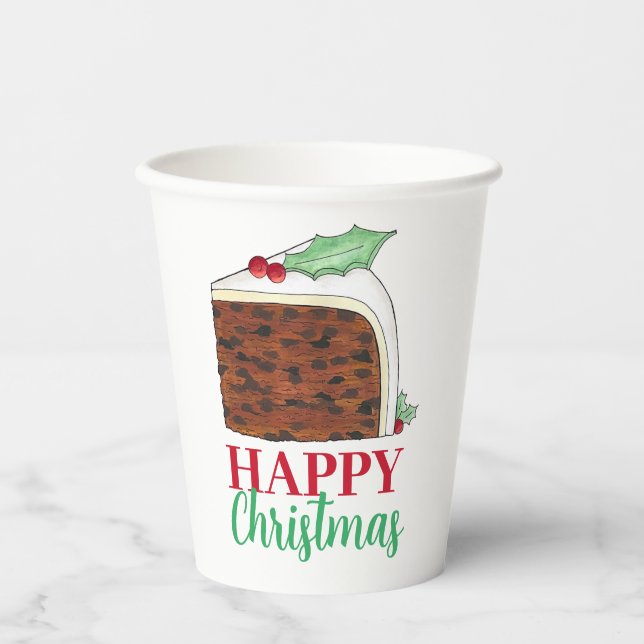 Happy Christmas UK British Cake Slice Homemade Paper Cups (Front)