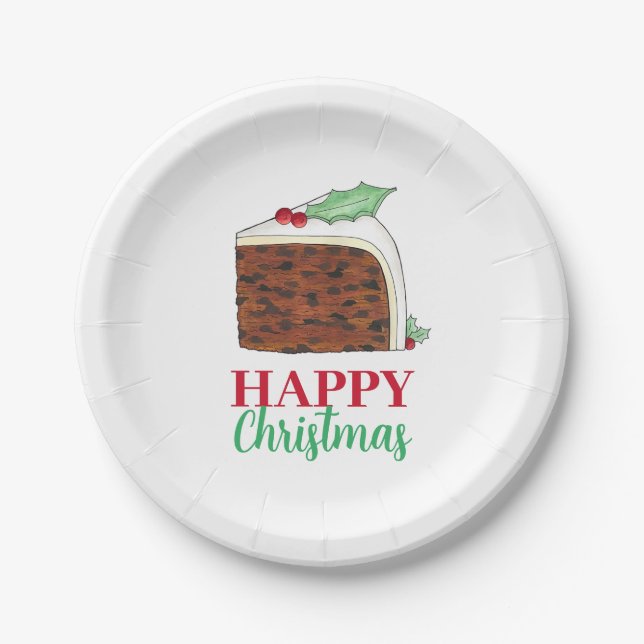 Happy Christmas UK British Cake Slice Homemade Paper Plate (Front)