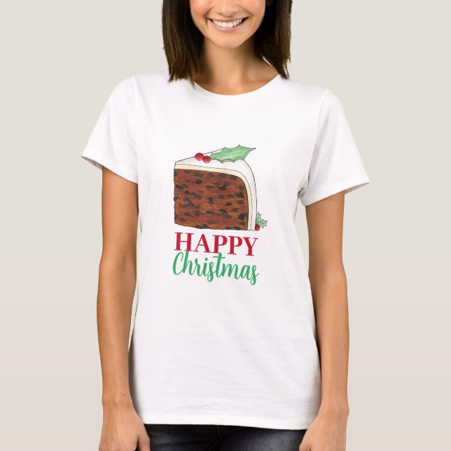 Happy Christmas UK British Cake Slice Homemade T-Shirt (Front)
