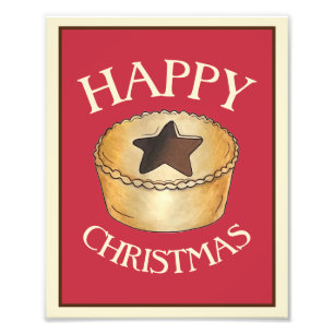 Happy Christmas UK British Mince Pie Illustration Photo Print