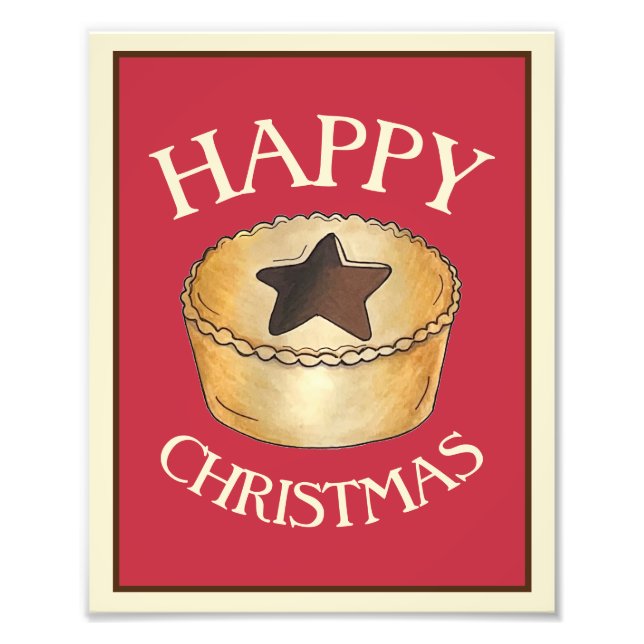 Happy Christmas UK British Mince Pie Illustration Photo Print (Front)