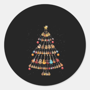 Happy Christmas Ukulele Instrument Christmas Tree Classic Round Sticker