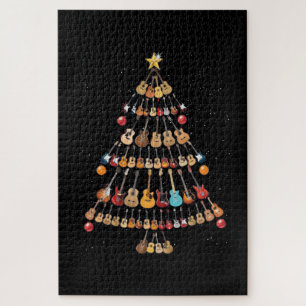Happy Christmas Ukulele Instrument Christmas Tree Jigsaw Puzzle