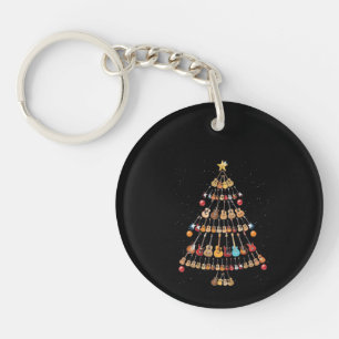 Happy Christmas Ukulele Instrument Christmas Tree Key Ring