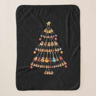 Happy Christmas Ukulele Instrument Christmas Tree Sherpa Blanket