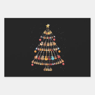 Happy Christmas Ukulele Instrument Christmas Tree Wrapping Paper Sheet
