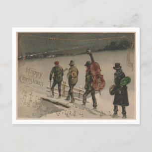 Happy Christmas Vintage Band with Instruments Postcard